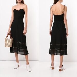 Reformation Black Ronan lace trimmed tie strap midi dress